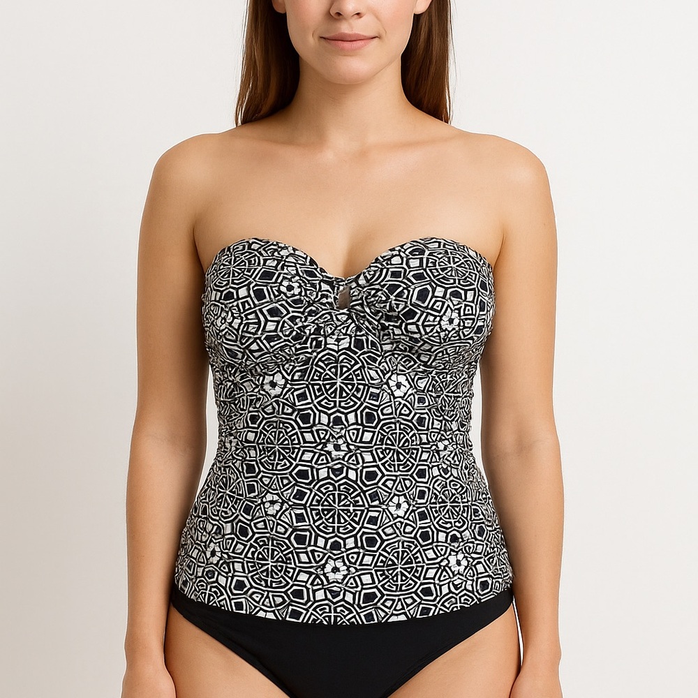 Merona Black and Cream Tankini Ruched Sides Strapless Top